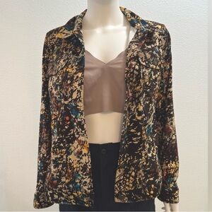 Christopher & Banks Women’s Floral Button Down Jacket W/ Pockets Brown, Medium